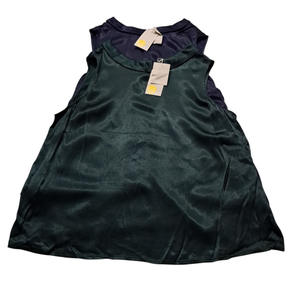 Lot of 2 NWT Boden Tank Tops Womens 18 Navy Green Satin Shell Sleeveless Work